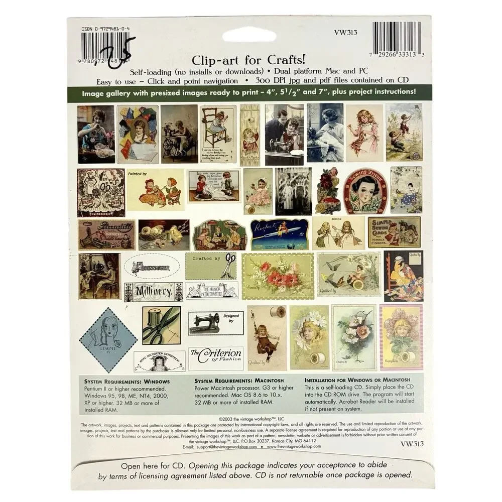 The Vintage Workshop Lot Click N Craft 136 Images CD-ROM Sewing Scrapbook